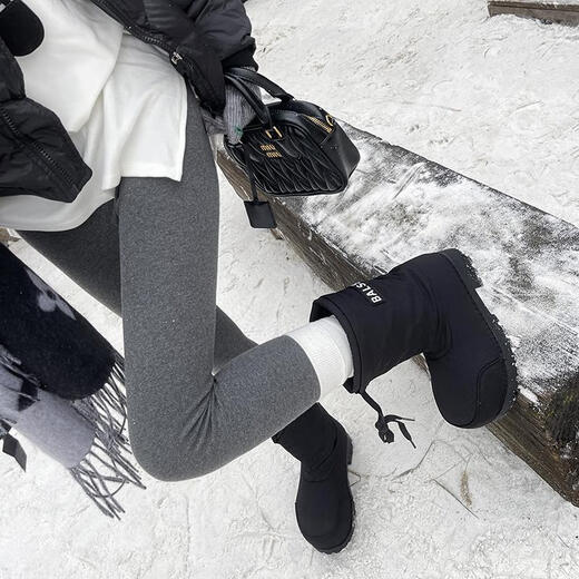 MULE DONKEY thick-soled big-head ski shoes 2025 autumn and winter new waterproof anti-slip warm snow boots women's fashion short boots cotton shoes black 35