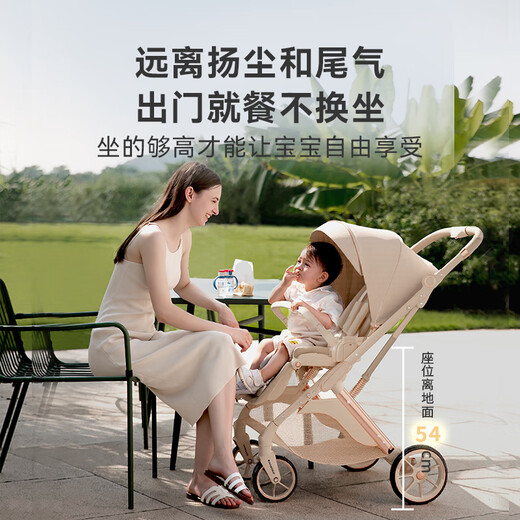 KEDT baby stroller can sit and lie down, lightweight folding newborn stroller with high view, two-way stroller for 0-3 years old, champagne gold supreme version + sun protection curtain