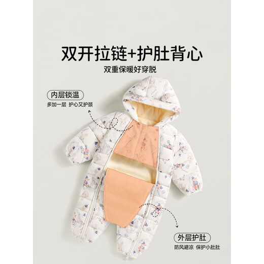 OUYUN baby cotton outer clothing for men and women, winter quilted thickened warm cotton jackets, baby jumpsuits, cute little bears, velvet and thickening, 10 to -5 90cm (recommended height 70-80cm)