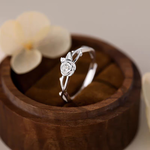 Sterling silver rose live ring light luxury plain ring women's open ring niche high-end index finger ring tail ring sterling silver rose live ring pure silver / gram weight about 1.7g / piece