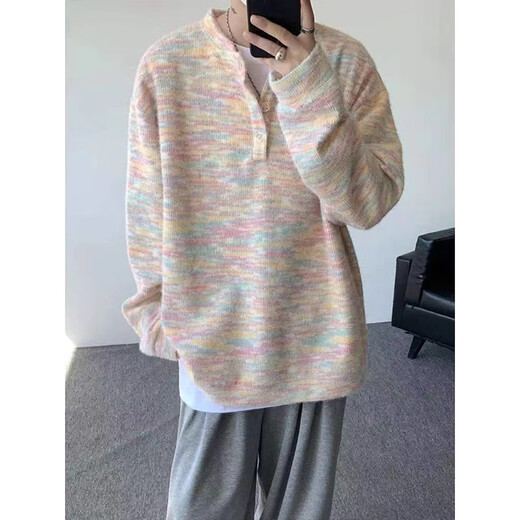 POUM sweater men's autumn and winter new mohair lazy style sweater Henry collar bottoming fir couple coat top CQS-3339 Gray XL