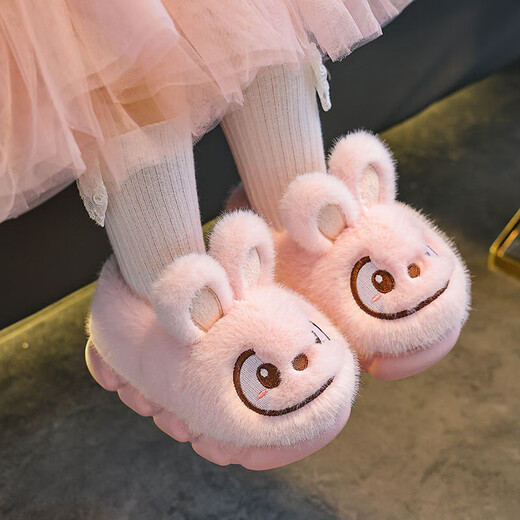 Children's cotton slippers boys winter cartoon cute non-slip indoor home soft bottom parent-child baby rabbit slippers gray slippers 12 35/36 size (shoe length 21CM suitable for feet 20