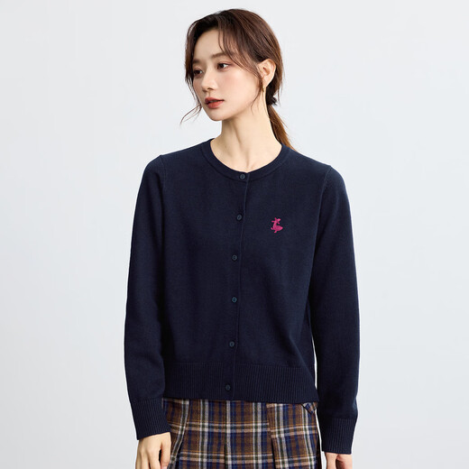 Inman -Pendler Einfacher lässig gestrickter Strickjacke Frauen 2025 Herbst Retro Stickerei Weich bequemer runder Nackenpullover Royal Blue M.