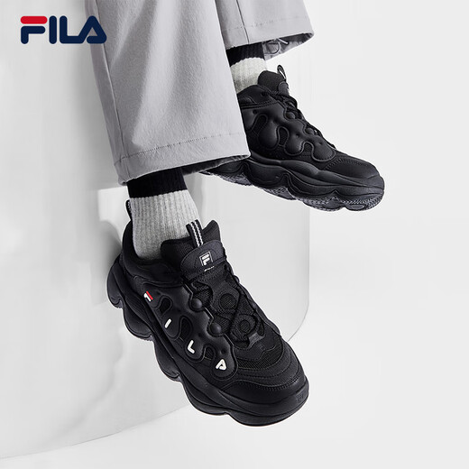FILA official pea plus velvet shoes dad shoes 2025 winter new casual thick-soled sports shoes men's shoes black-BK 42.5