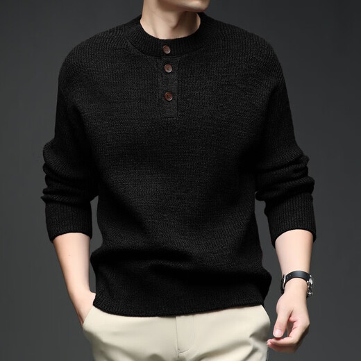 Playboy (PLAYBOY) spring and autumn men's thick knit sweater thick round neck sweater Henry collar three-button pullover sweater for men high-end MJ8523 light gray M /165/105