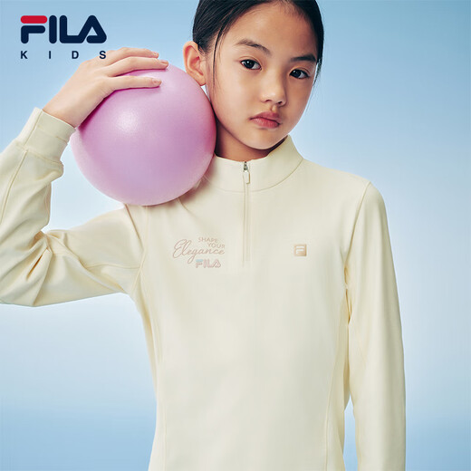 FILA anti-static children's clothing long-sleeved T-shirt 2025 winter new tops for girls, middle and large children, water milky white-IV 170