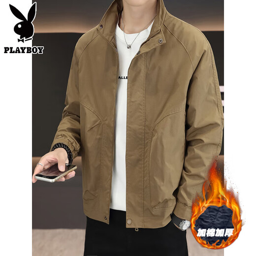 Playboy Autumn and Winter Cotton Thickened Jacket Men's Youth Cotton Clothes Casual Loose Stand-up Collar Windproof Jacket Jacket Green Cotton Thickened L 125-140Jin Jin is equal to 0.5 kg
