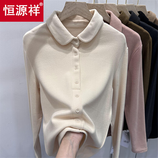 Hengyuanxiang lapel single-breasted double-sided velvet shirt for women 2025 autumn and winter new style velvet thickened warm base shirt top off-white L