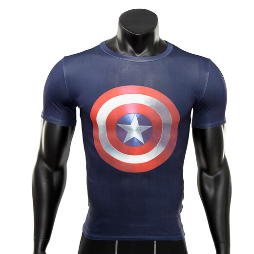 Heroes of Avengers Iron Batman Spider-Man Captain America Superman Tights Men's Running Sports Fitness Slim Elastic Quick-Drying Lightweight Short-Sleeved T-Shirt Black Superman XL Suitable for 180-190CM80-90KG