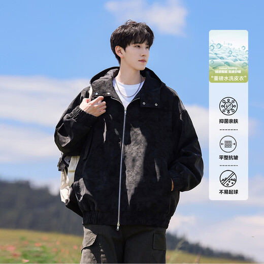 WHIM NASA men's jacket 2025 new spring and autumn American retro leather jacket men's hooded work jacket light blue XL (recommended 150-170Jin Jin equals 0.5 kg)