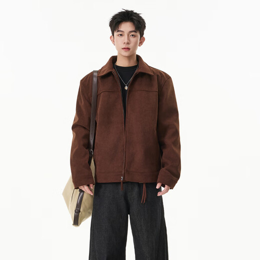 IZEXX American imitation suede jacket frosted high-end men's top outdoor retro autumn and winter jacket HJ58 coffee color L