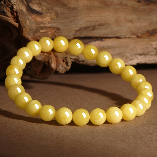 Shi Yue Jewelry Natural Raw Mineral Russian Beeswax Amber Bracelet Men and Women Model Chicken Oil Yellow and White Flower Beeswax Bracelet Gift Natural Beeswax 7-8mm