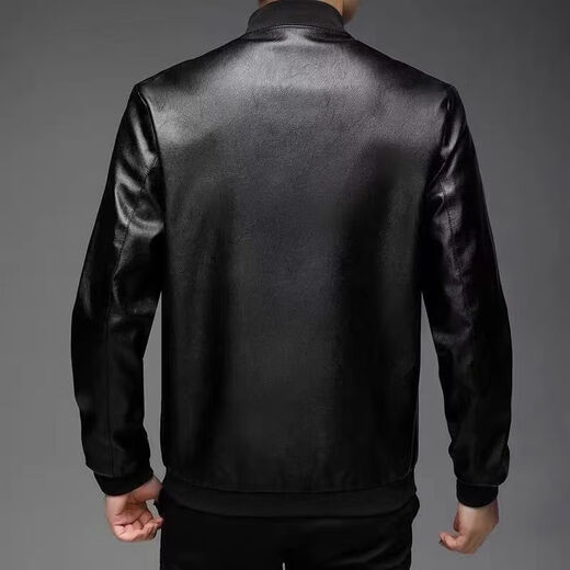 Bisi Yang Haining leather jacket men's spring and autumn jacket middle-aged and elderly winter velvet men's leather jacket loose daddy wear baseball uniform - black spring and autumn singles M - recommended weight 90-120 Jin Jin is equal to 0.5 kg