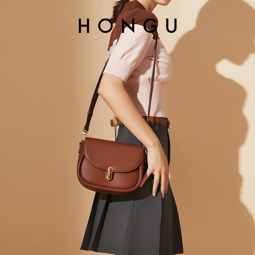 Honggu bag leather shoulder crossbody bag retro saddle bag casual handbag women's bag birthday gift for girlfriend
