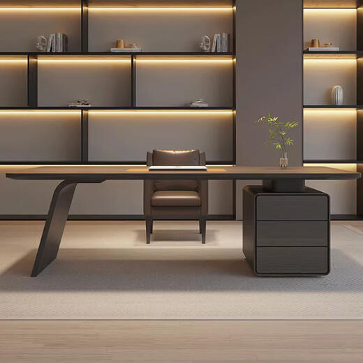 Italian minimalist solid wood desk home living room study desk simple light luxury boss high-end computer desk smoked wood desk/smart power strip 240*80*75cm