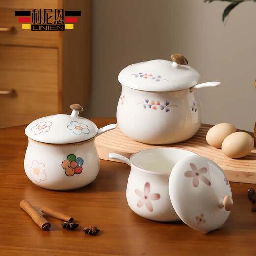 High temperature resistant lard jar ceramic kitchen seasoning bottle household salt jar oil spicy jar large capacity hand-painted lard jar small colorful flower 600ml