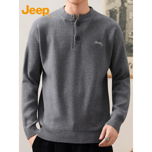 JEEP Jeep Henry Collar Sweater Men's Solid Color Inner Sweater 2025 Autumn and Winter Pullover Bottoming Sweater Men's 25001 Gray Jeep Official M_90-110Jin Jin equals 0.5 kg