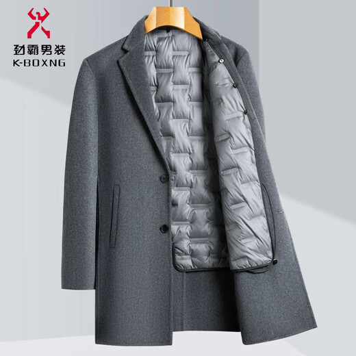 Jinba double-sided woolen coat for men, medium-length, thickened down lining, suit collar, winter coat, middle-aged woolen windbreaker 2368 black (down lining removed) M 170/48