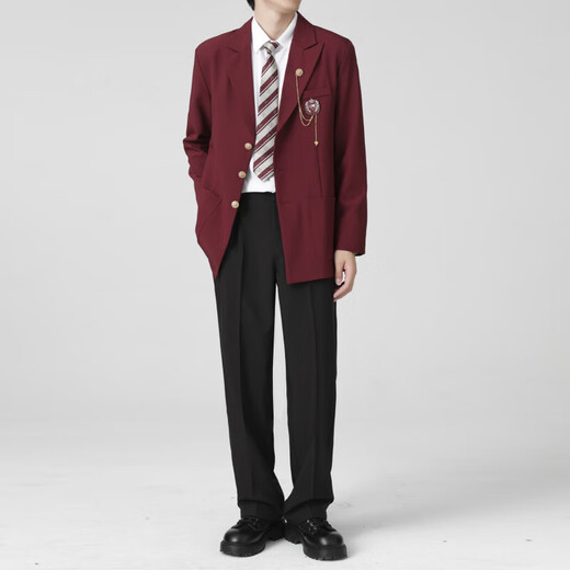 Cupid, God of Love, In the Name of God DKJK Black Suit Jacket for Men and Women, Versatile Japanese College Style Suit TZ2073 Red Suit + Pants + Red Diamond Long Tie 5XL 185-200Jin Jin is equal to 0.5 kg