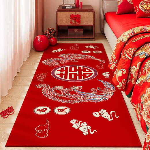 Yonghuan Wedding Bedroom Bedside Carpet at the end of the bed Long strip Wedding Room Red Festive Decorative Floor Mat Anti-slip Household Foot Mat Customized Liangyuan SuDi-NB-12222 80*160cm [Gold Thickness]