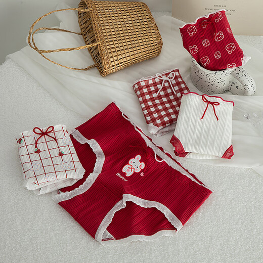 Caramella pure cotton underwear women's breathable briefs sweet and fresh women's shorts underwear red lace cartoon style mixed color 3 pieces one size fits all (suitable for 85-120 Jin Jin equals 0.5 kg)