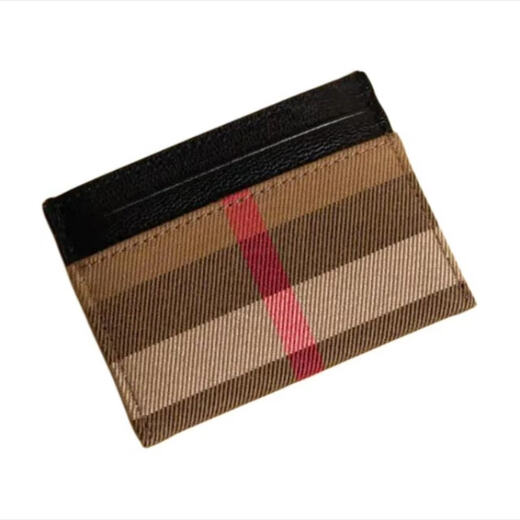 BURBERRY Burberry unisex black leather plaid card holder 80840331