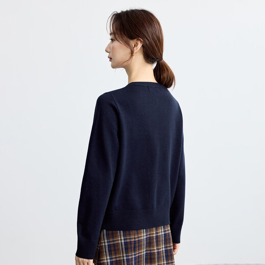 Inman -Pendler Einfacher lässig gestrickter Strickjacke Frauen 2025 Herbst Retro Stickerei Weich bequemer runder Nackenpullover Royal Blue M.