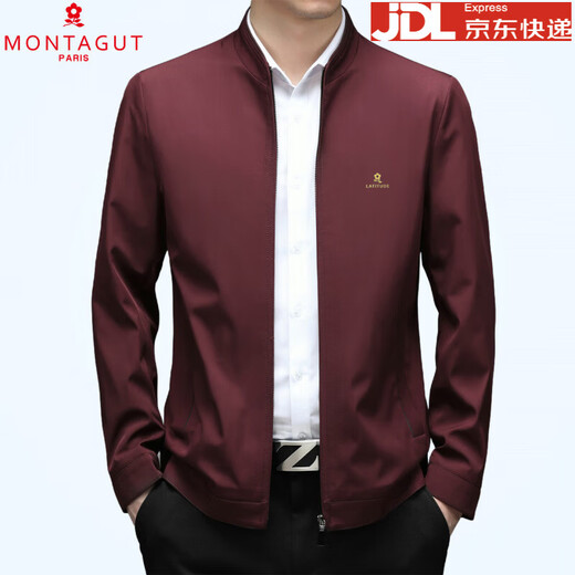 Montagut Men's Stand Collar Jacket Men's Solid Color Loose Middle-aged Business Casual Dad Jacket Khaki XL 180