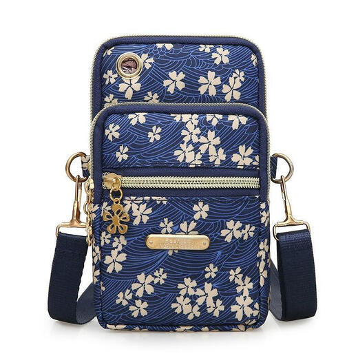 Deer Color Large Oxford Cloth Shoulder Diagonal Mobile Phone Bag Three-layer Zipper Halter Neck Arm Bag Women's Vertical Printed Mobile Phone Bag Y Waist Bag-1801 Purple