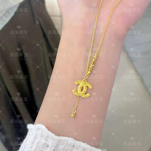Fuhuang Jewelry 9999 gold Xiaoxiangfeng Bundi bead set chain gold store same style gold-covered silver fashion clavicle chain for Valentine's Day to girlfriend, gold-covered 1.2 grams-Xiaoxiangfeng set chain