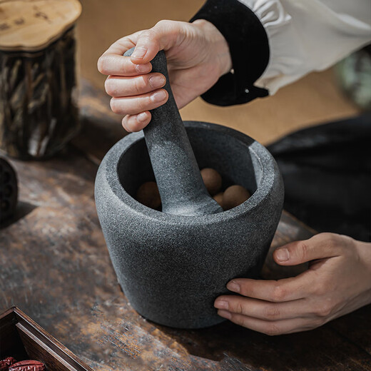 Shijin stone mortar large natural black gold stone mortar garlic masher manual bowl grinding garlic press household garlic mortar old trumpet