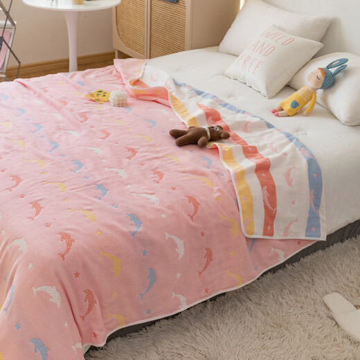 Summer nap small blanket, children's baby blanket, air-conditioned blanket for bed, Happy Alpaca-Pink 120cm*150cm Children's Towel Quilt-Class A Mother