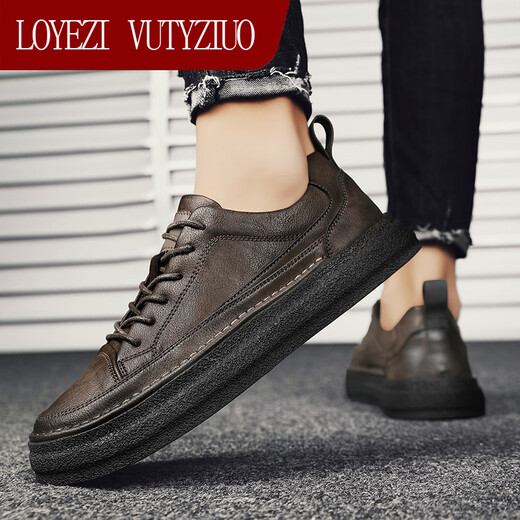 LOYEZI VUTYZIUO light luxury men's shoes 2025 autumn and winter new sneakers for men genuine leather soft sole sports work business casual leather shoes for men Khaki 41 standard leather shoe size
