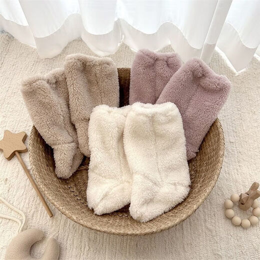 Jingmengyuan baby children's socks and foot covers, autumn and winter newborn shoes, thickened and warm children's socks, foot covers, sleeping children's socks, khaki
