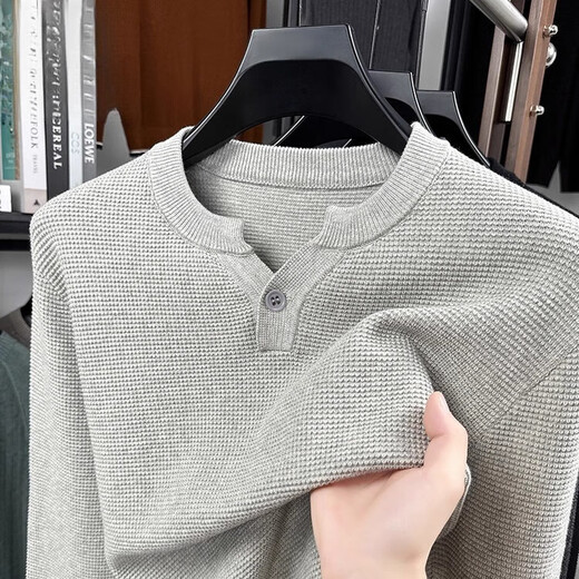 TOMMY JEANS Tommy Henry Collar Sweater Men's Fall 2025 New Simple Mature Stable Design Soft Waxy Bottoming Top Oatmeal Gray XL