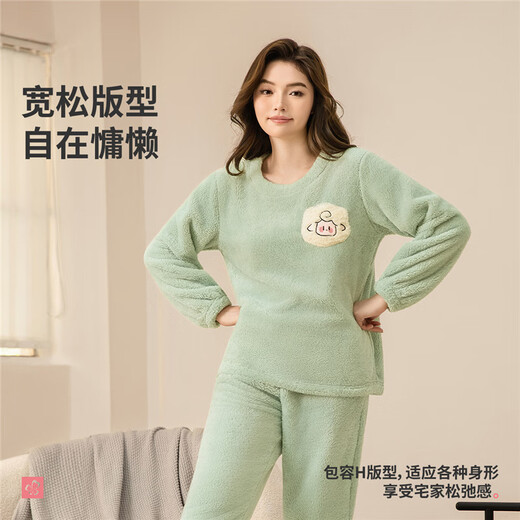 Urban Beauty Pajamas Women's Suit Coral Velvet Plush Cartoon Warm Thick Underwear Long Sleeve Home Clothes 2H3211