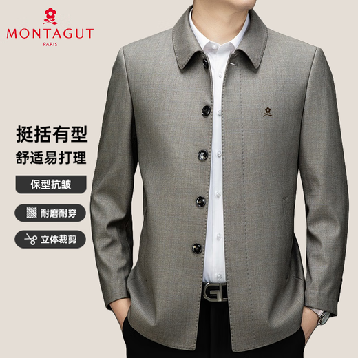 MONTAGUT wool jacket for middle-aged and elderly men in spring and autumn thick lapel business casual top loose iron-free jacket light brown color-YFG771068