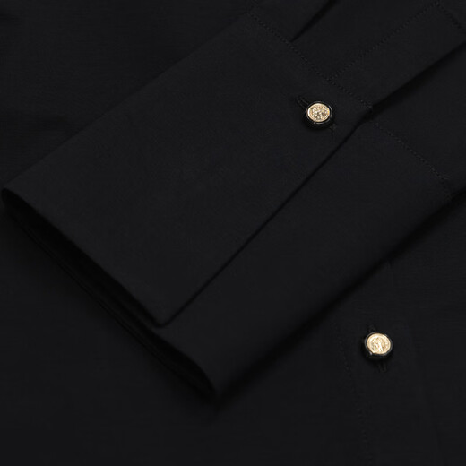 DEGRE ZERO Women's Long Sleeve Shirt Slim Fit Large Peak Collar Solid Color Commuting Fashion Shirt Stretch 2025 Autumn Black Large Peak Collar Gold Edge Pearl Button L (165/88A)