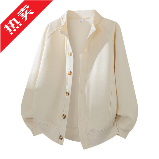 GOLDLION G+ Retro Waffle Cardigan Jacket Men's 2025 Autumn New Japanese Henley Collar Loose Sweatshirt Clip Fashion Black M