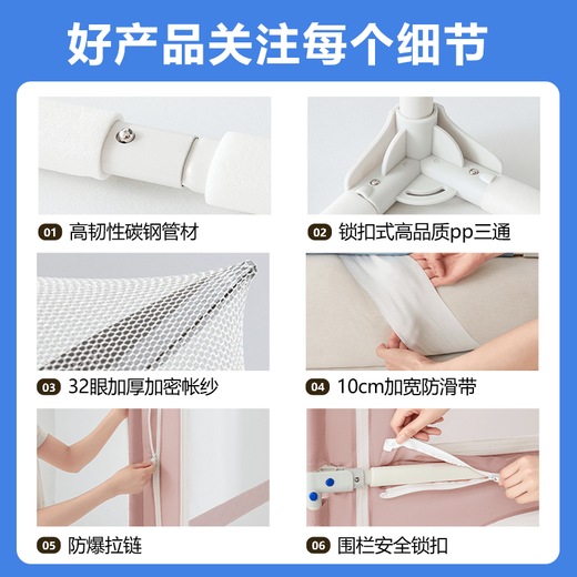 Our creative anti-fall fence mosquito net two-in-one 2025 new home bedroom maternal and infant anti-fall baby blue-anti-fall fence mosquito net two-in-one double effect suitable for 1.5x2m bed