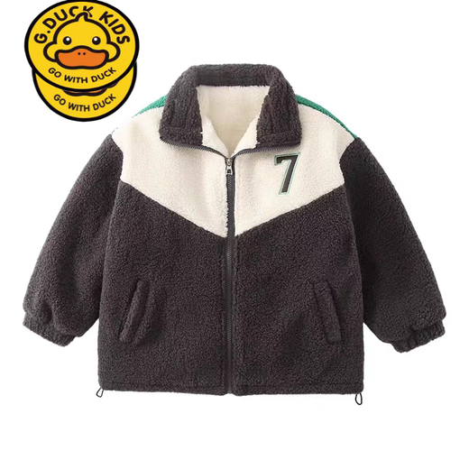 G.duck boys' fleece jacket winter style 2025 new baby winter clothing lamb wool children's thick cotton coat wool sweater gray wool sweater 130
