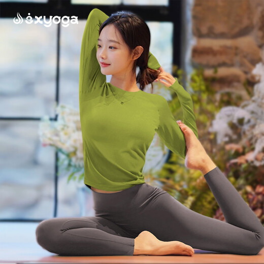 Double Show 2025 Super Hot Yoga Clothing Tops for Women New Nude Skin Friendly Belly Covering Long Sleeve Professional Pilates Fitness Suit Olive Green Top M 100-110
