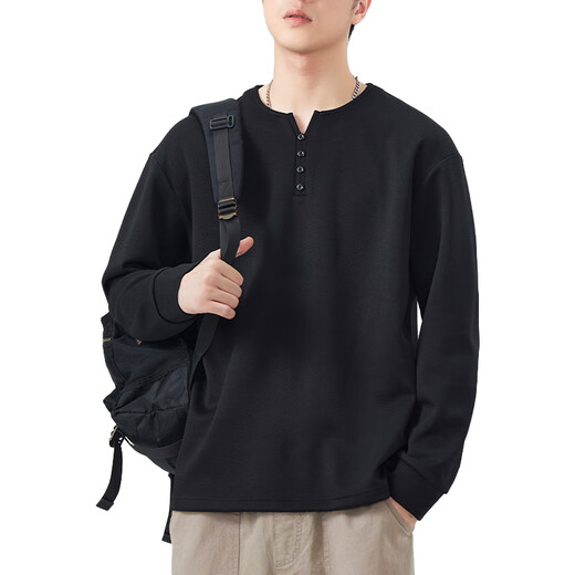 Playboy long-sleeved T-shirt men's Henry collar autumn and winter slim fit top spring and autumn sweatshirt men's inner layering shirt boys 3309 black M 90-105Jin Jin equals 0.5 kg
