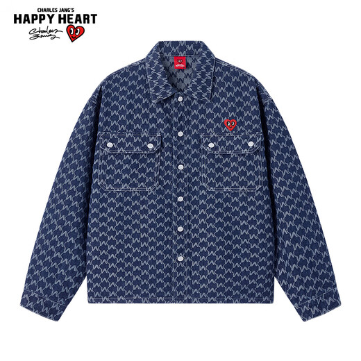 Charles Heart and Wang Churan's same style American retro all-over jacquard denim jacket men's hip-hop high street couple jacket L