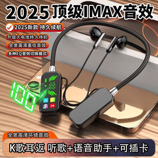 Hanging neck style Bluetooth 5.4 headphones, sports, ultra-long battery life, passive noise reduction, built-in digital display, noise reduction, sports NZ-02, black - top version - Bluetooth 5.4 + no sense of delay