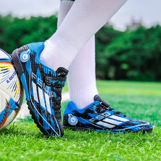 New F50 non-slip football shoes with broken nails for men and women, boys and girls, primary and secondary school students, special competition training, black and blue 33