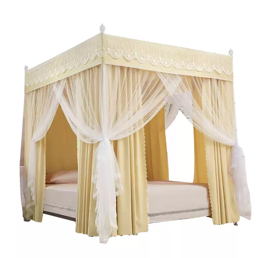 Fantasy blackout bed curtain for home bedroom three-door floor-standing mosquito net, palace princess style blackout bed curtain, windproof, warm and mosquito-proof, Qingwulan single dustproof top - no bracket, width 1.5*length 2.0*height 2.0