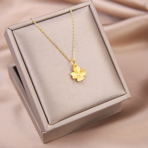 Chow Tai Fook Pure Gold 999 Lucky Four-Leaf Clover Pendant Pure Gold Women's Collarbone Necklace Valentine's Day Birthday Gift Glossy Four-Leaf Clover with 18k Titanium Chain
