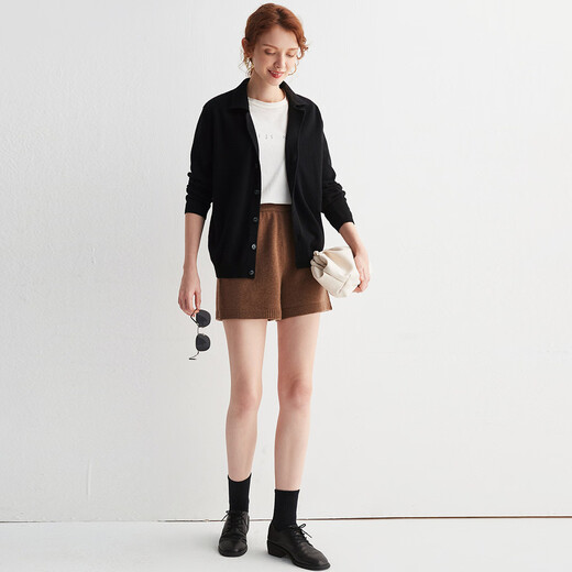 PALUOPO 2025 100% Cashmere Sweater Women's Cardigan Autumn and Winter Warm Tops Knitted Sweater Jacket ET20061R Black L 165/105