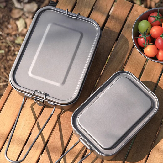 304 Titanium Coated Square Lunch Box Convenient Outdoor Camping Lunch Box Office Worker Canteen Lunch Box with Handle Titanium Purification Square Lunch Box - 1 Pack